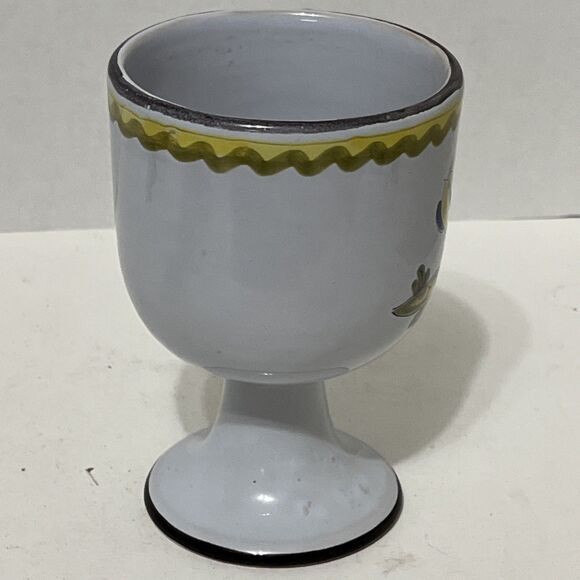 Stunning Vintage Italian Pottery Painted Bird Goblet With Handle Pedastal Mug - Picture 2 of 5